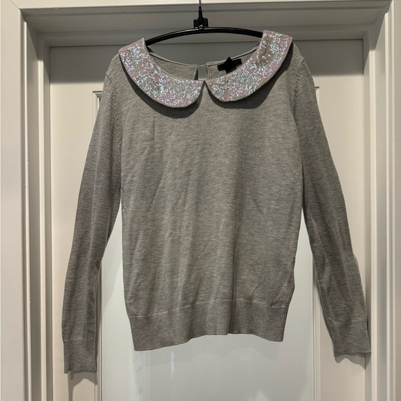 H&M Gray Sweater Size M Sequined Collar Beautiful Holiday Fancy Party Fun - Picture 1 of 13